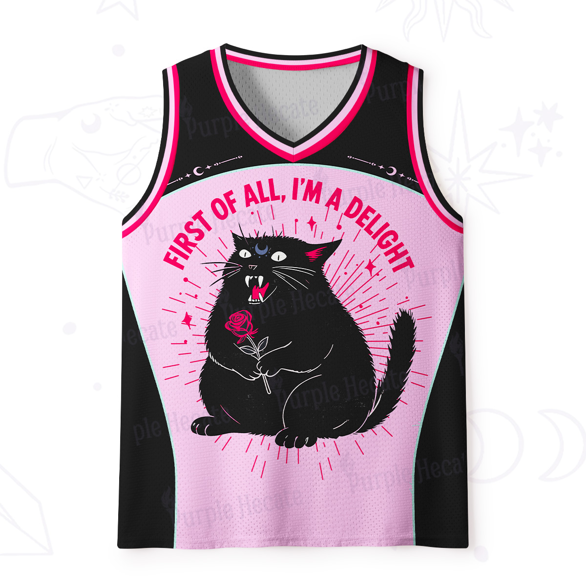 Purplehecate First Of All I'm A Delight Cat Mesh Jersey Tank Top