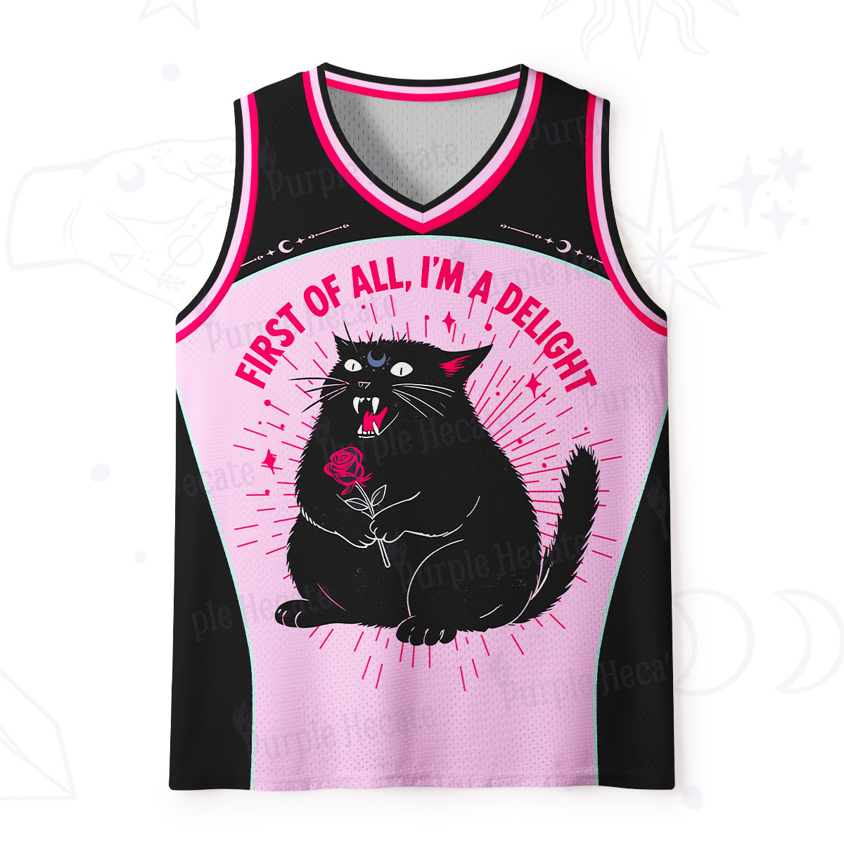 Purplehecate First Of All I'm A Delight Cat Mesh Jersey Tank Top