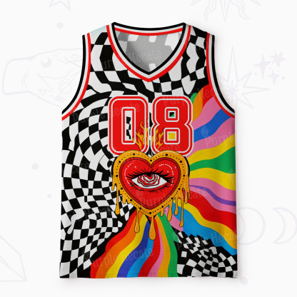 Purplehecate Trippy Rainbow Heart Eye Mesh Jersey Tank Top