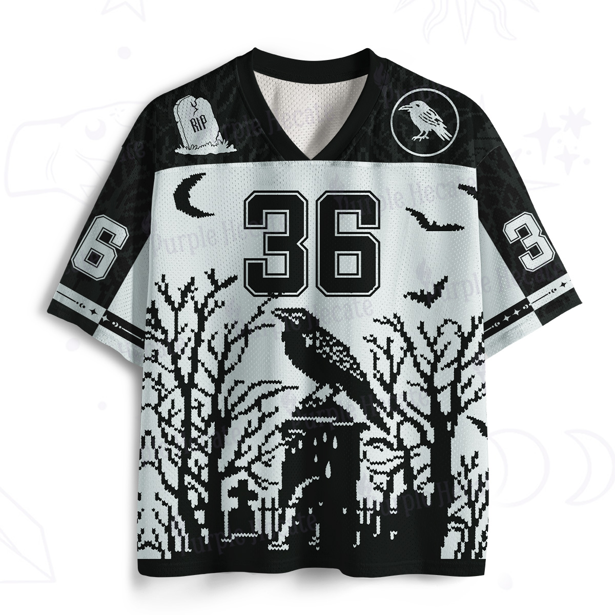 Purplehecate Ravens Over the Spooky Graveyard Mesh Jersey