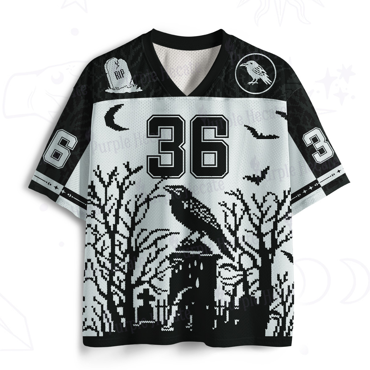 Purplehecate Ravens Over the Spooky Graveyard Mesh Jersey