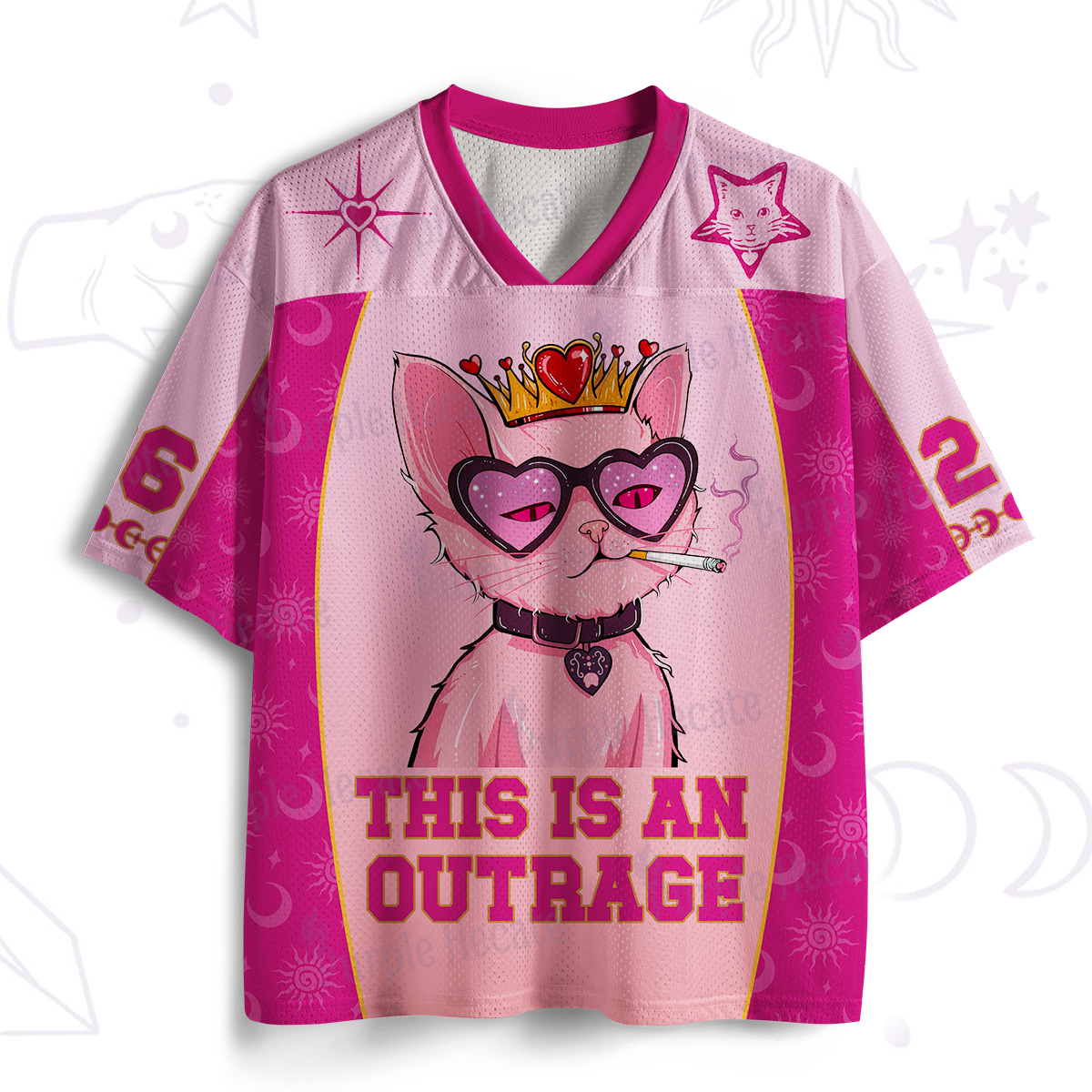 Purplehecate Bad Attitude Pink Cat Smoking Queen Mesh Jersey
