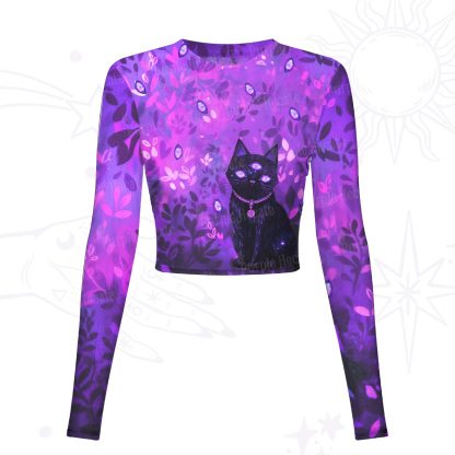 Purplehecate Witch’s Mystic Third-Eye Familiar Mesh Long Sleeve Crop Top
