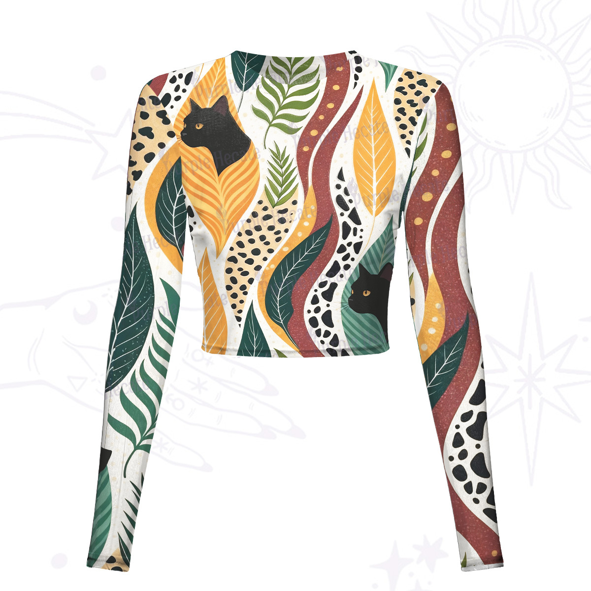 Purplehecate Mystic Forest Cat Mesh Long Sleeve Crop Top