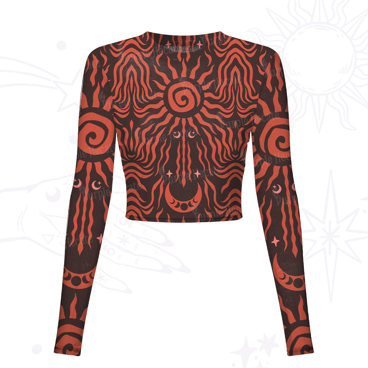 Purplehecate Solar Ritual Mesh Long Sleeve Crop Top