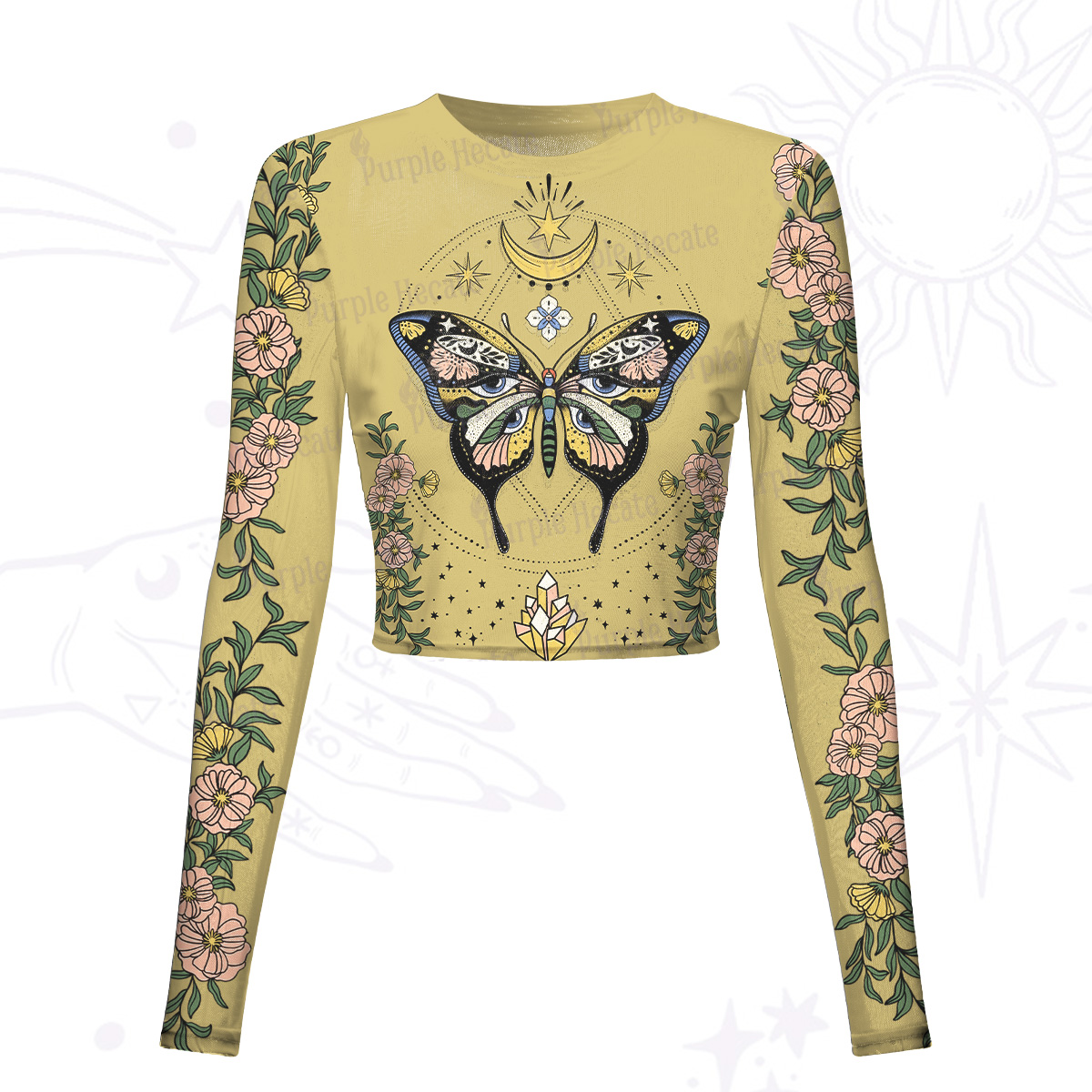 Purplehecate Magical Soul Mesh Long Sleeve Crop Top