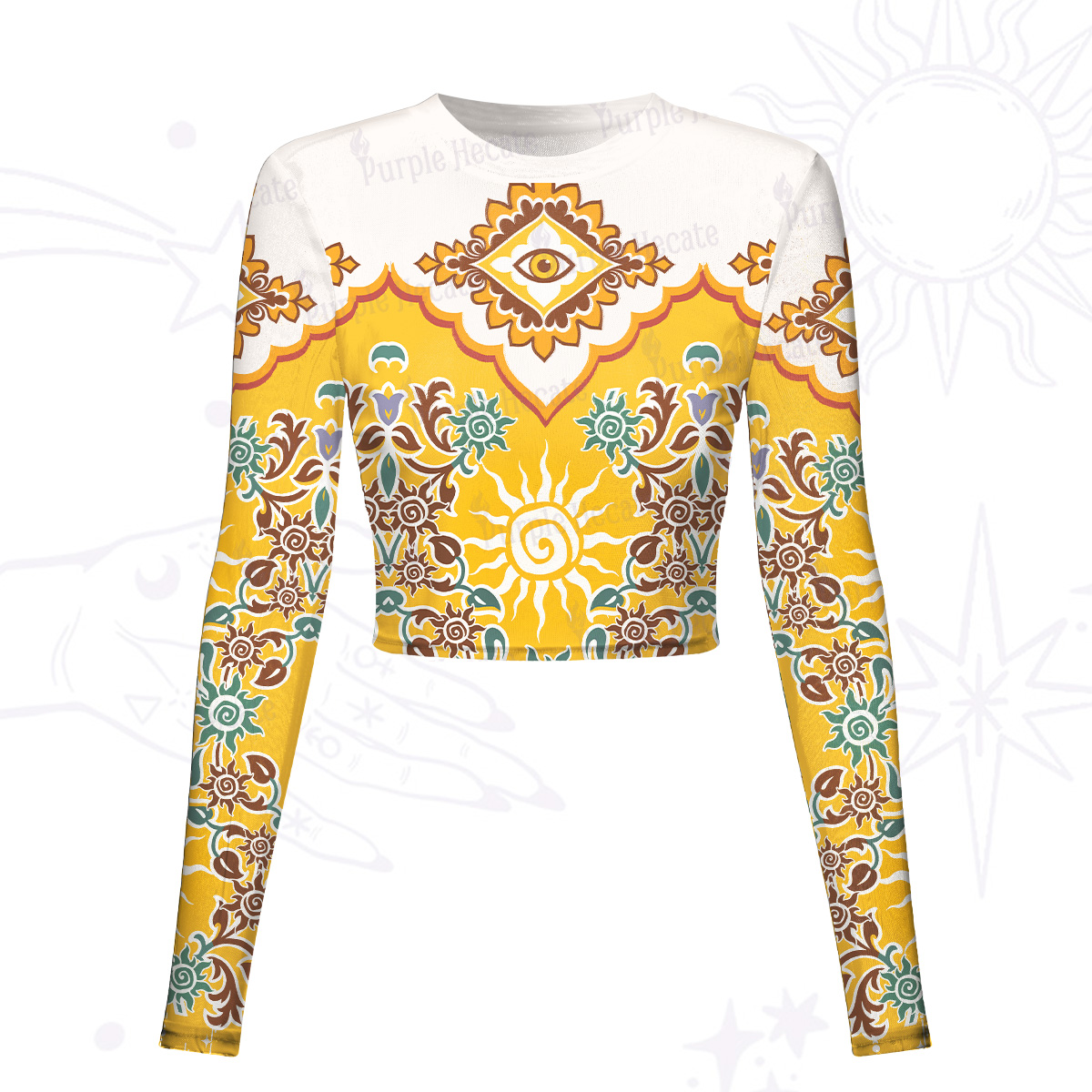 Purplehecate Solar Whispers Witch Mesh Long Sleeve Crop Top