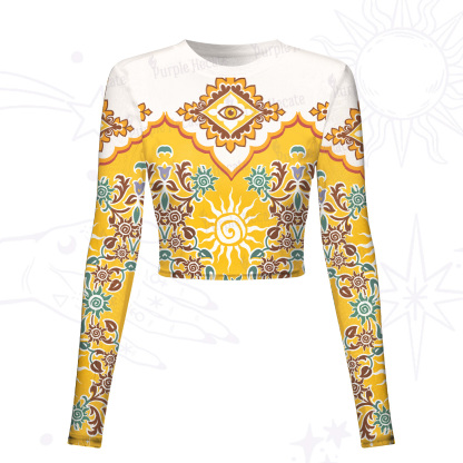 Purplehecate Solar Whispers Witch Mesh Long Sleeve Crop Top