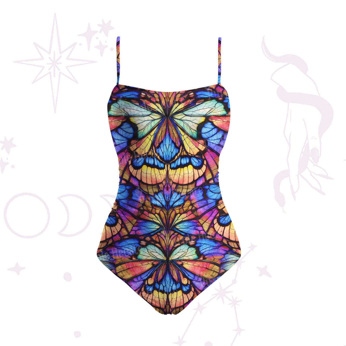 Purplehecate Colorful Butterfly Wing Pattern Slim-Strap Swimsuit