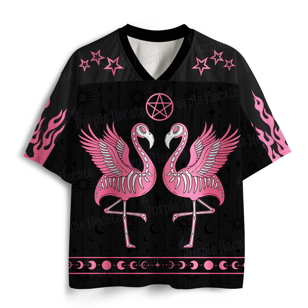 Purplehecate Witchy Pink Flamingo Skull Mesh Jersey