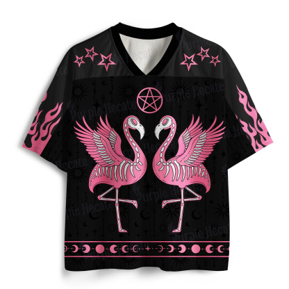 Purplehecate Witchy Pink Flamingo Skull Mesh Jersey