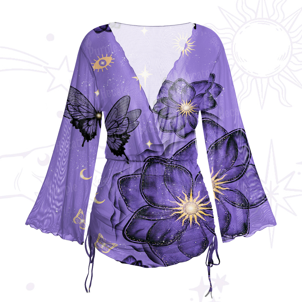 Purplehecate Moonlit Petals and Wings Mesh Cover Up Dress