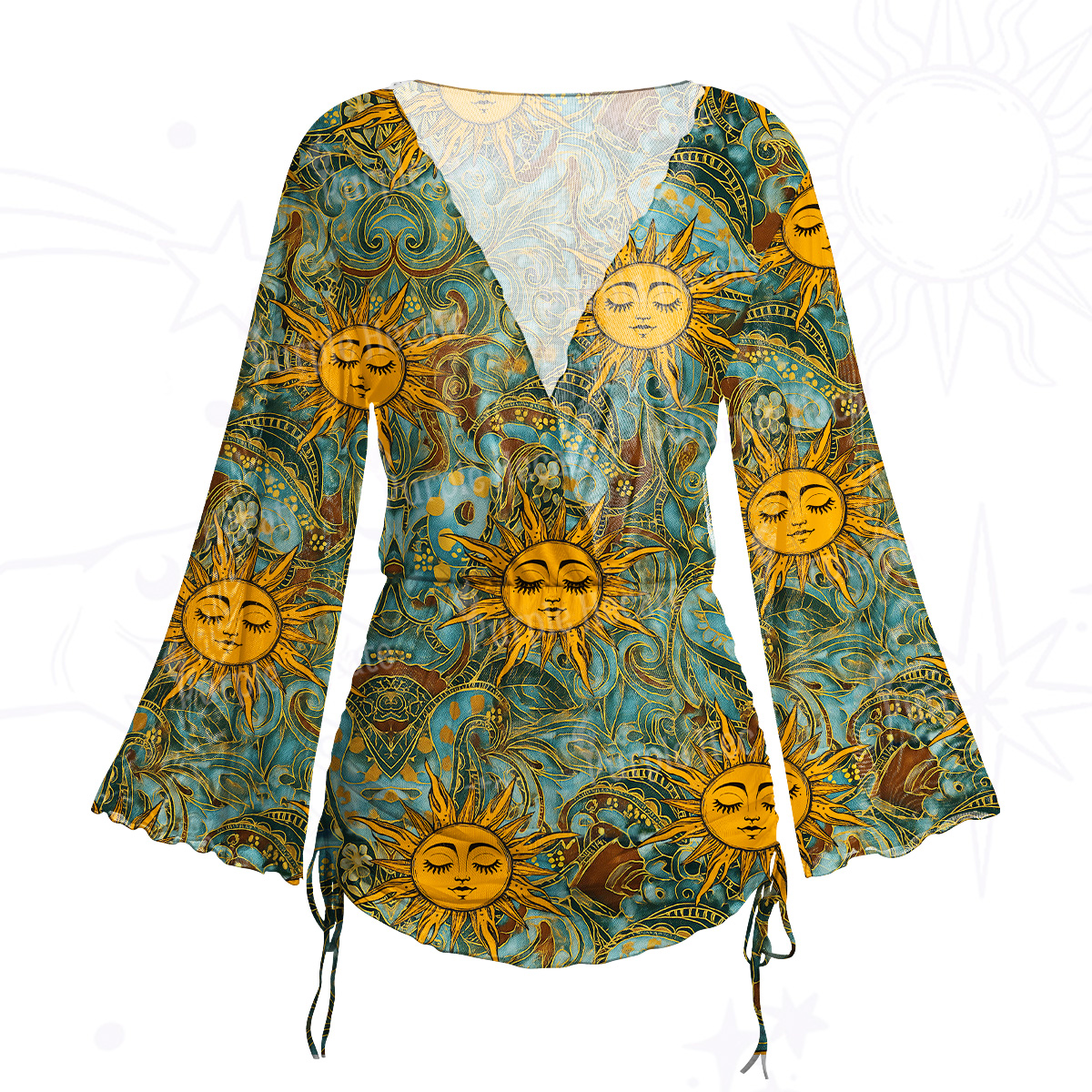 Purplehecate Golden Sun Wheel Mesh Cover Up Dress