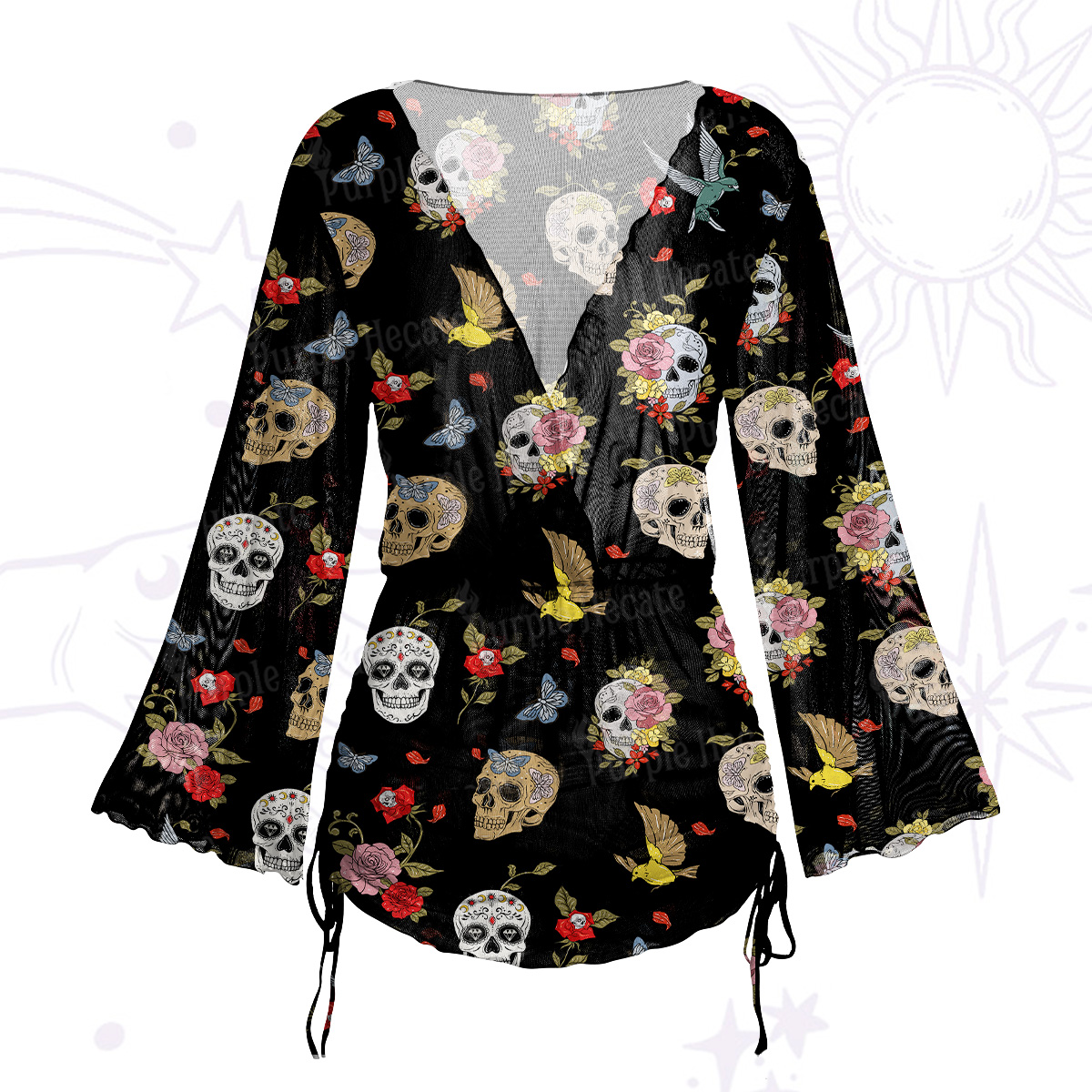 Purplehecate Skull Floral Mesh Cover Up Dress