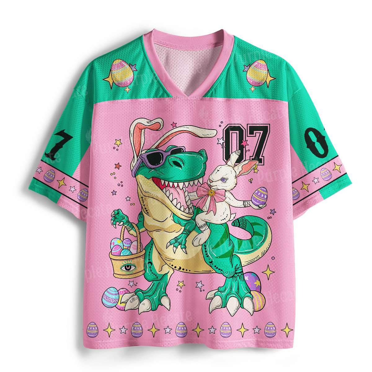 Purplehecate Easter Bunny Riding Dinosaur Mesh Jersey