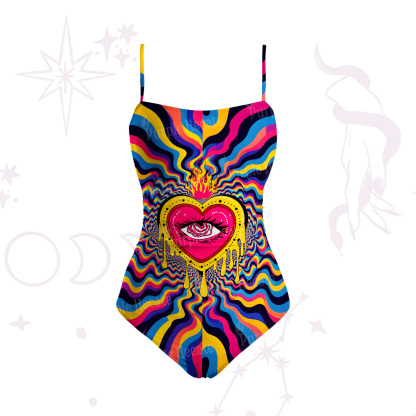 Purplehecate Trippy Heart Flame Slim-Strap Swimsuit