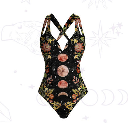 Purplehecate Moon Phase Floral One-Piece Swimsuit