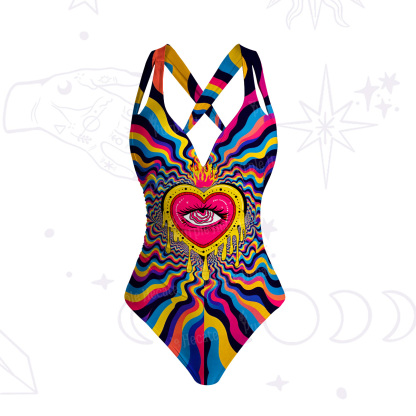 Purplehecate Trippy Heart Flame One-Piece Swimsuit