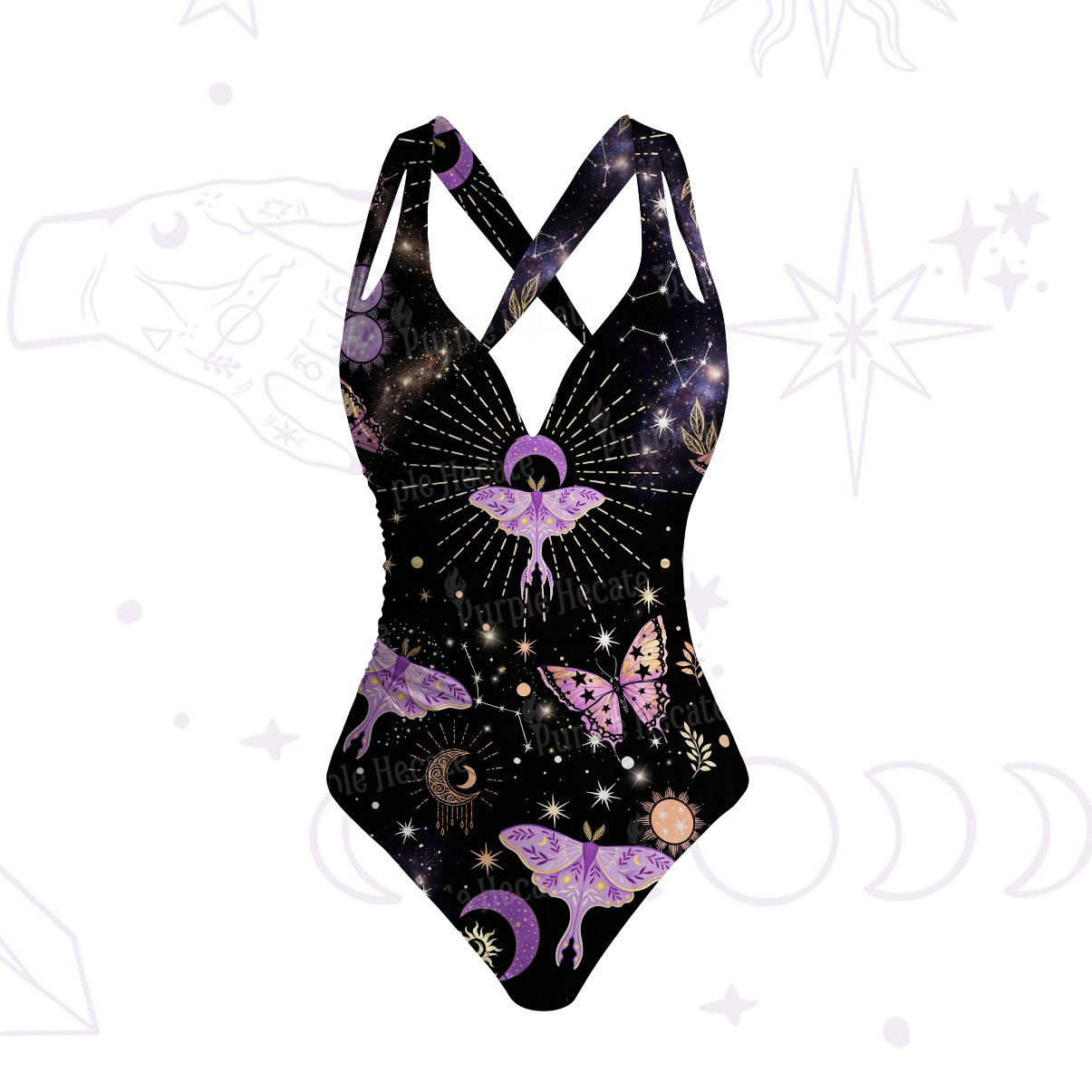 Purplehecate Starry Night Moth & Butterfly One-Piece Swimsuit