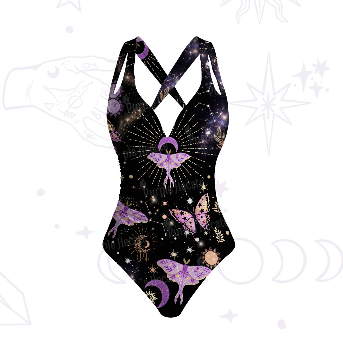 Purplehecate Starry Night Moth & Butterfly One-Piece Swimsuit