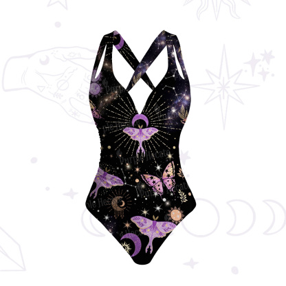 Purplehecate Starry Night Moth & Butterfly One-Piece Swimsuit