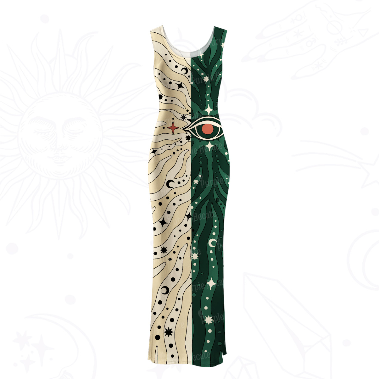 Purplehecate Green Vision Illusion Mesh Maxi Tank Beach Dress