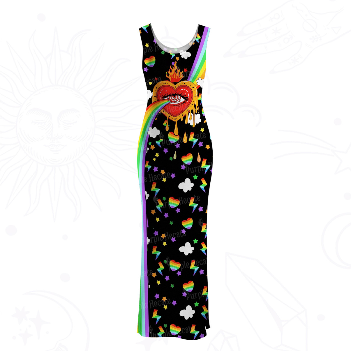 Purplehecate Rainbow Sacred Heart All Seeing Eye Pride Mesh Maxi Tank Beach Dress