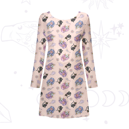 Purplehecate Magical Cat Skeleton Mom Beachwear Cover-Up Dress