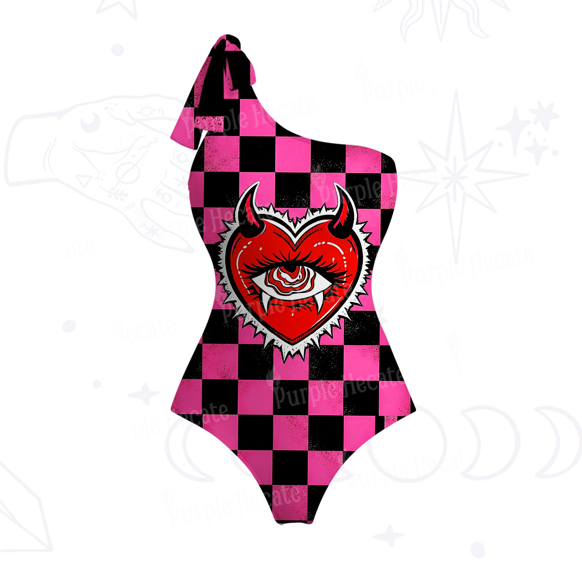 Purplehecate Heart of a Demon One-Shoulder One-Piece Swimsuit