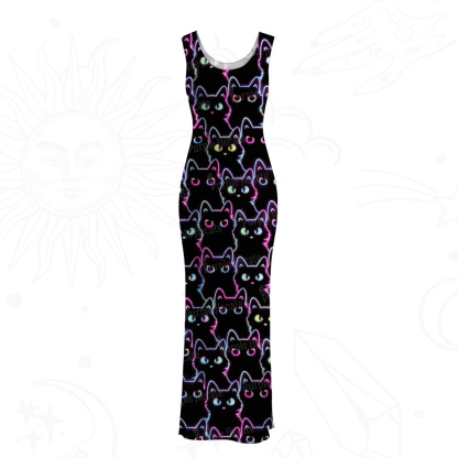 Purplehecate Neon Glow Stacked Cats Mesh Maxi Tank Beach Dress