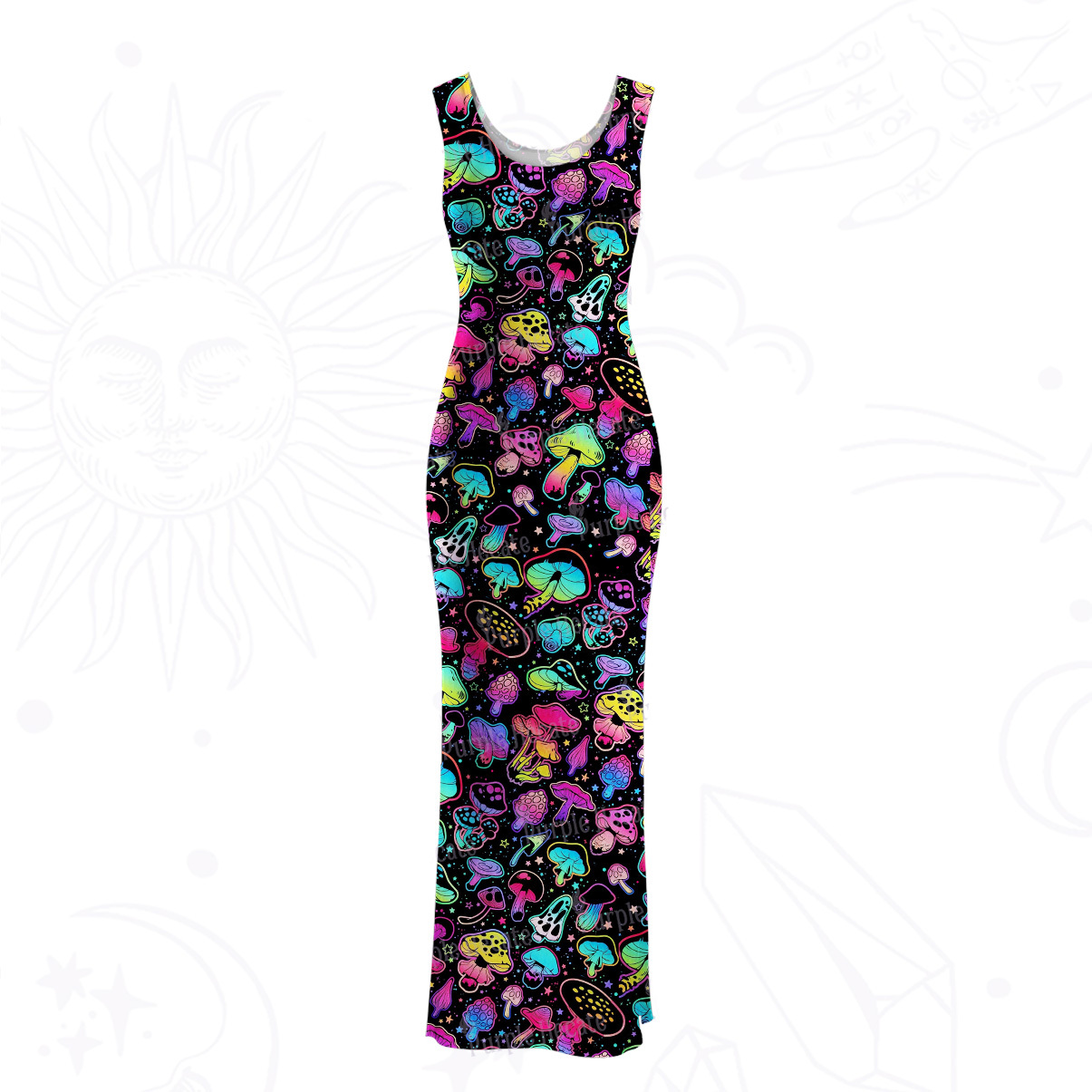 Purplehecate Psychedelic Mushroom Rave Mesh Maxi Tank Beach Dress