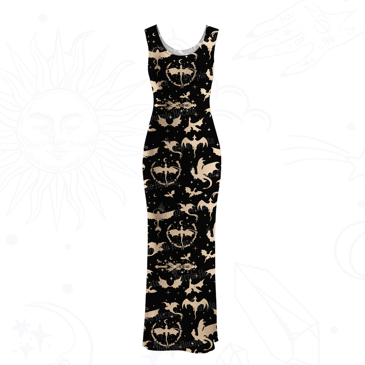 Purplehecate Fantasy Dragon Allover Mesh Maxi Tank Beach Dress