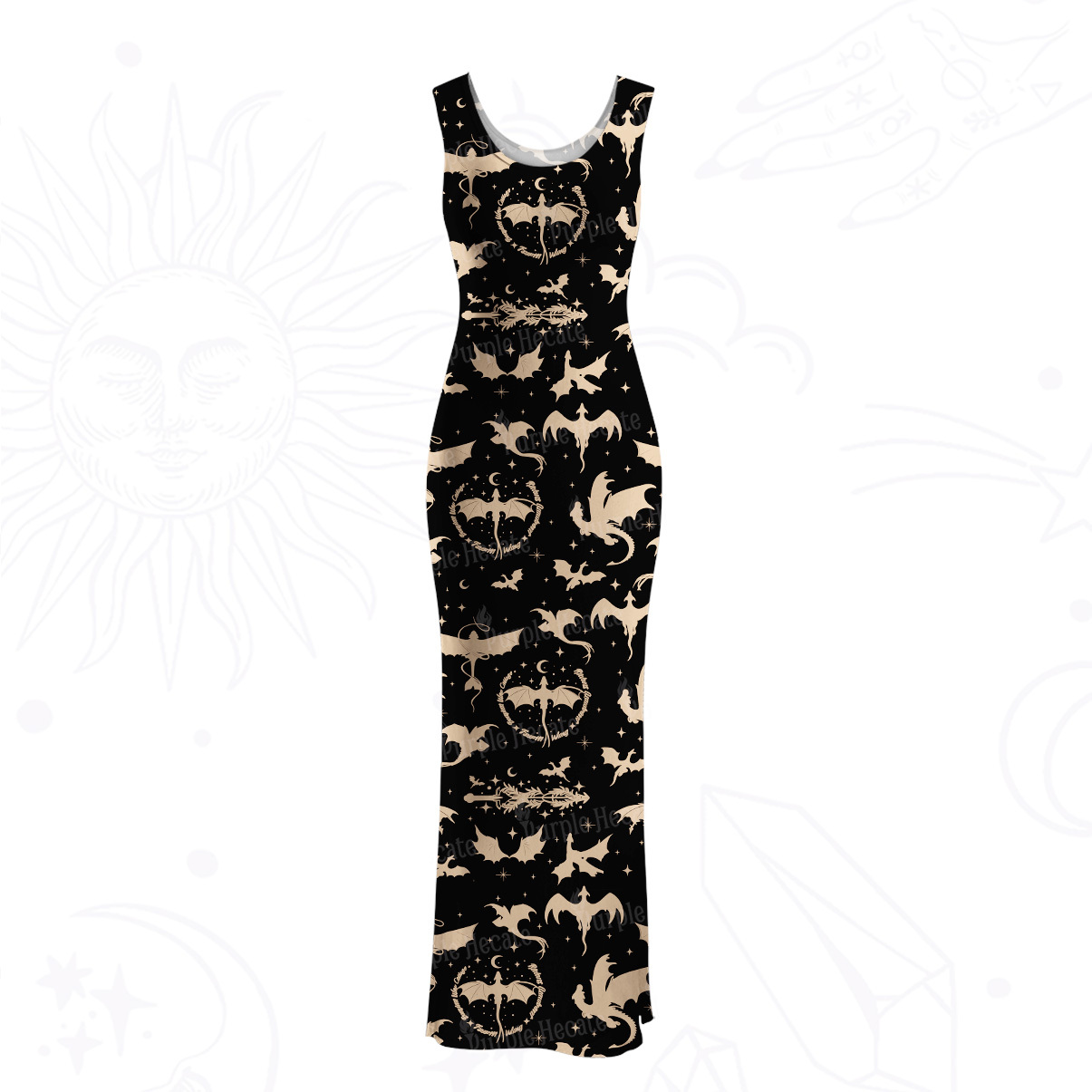 Purplehecate Fantasy Dragon Allover Mesh Maxi Tank Beach Dress