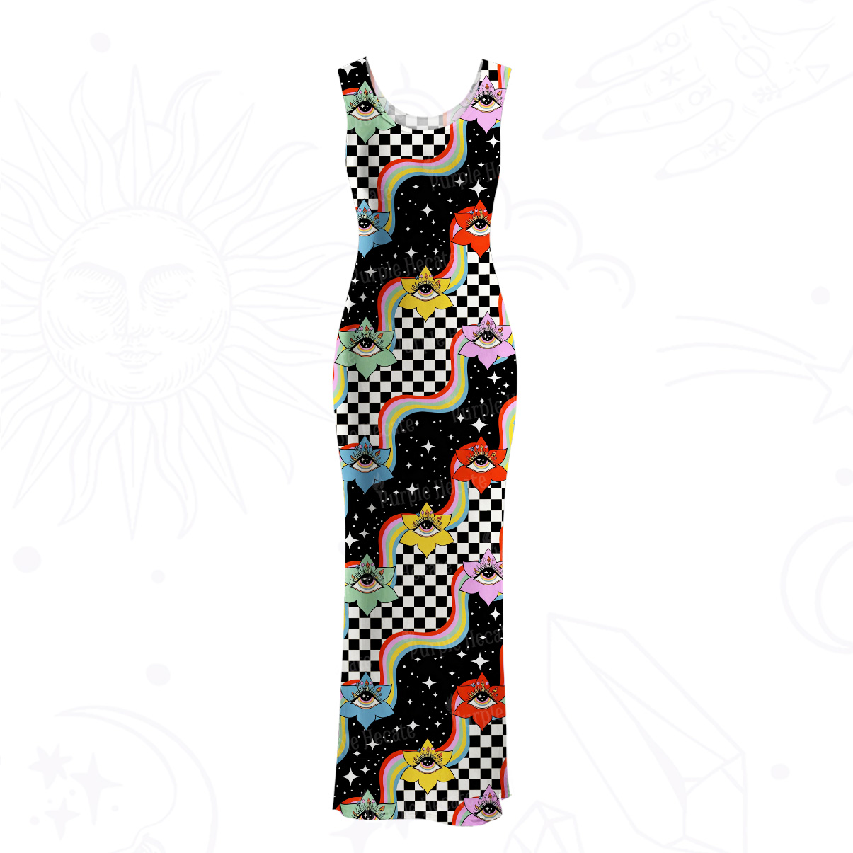 Purplehecate Enchanted Eye Blossom Mesh Maxi Tank Beach Dress