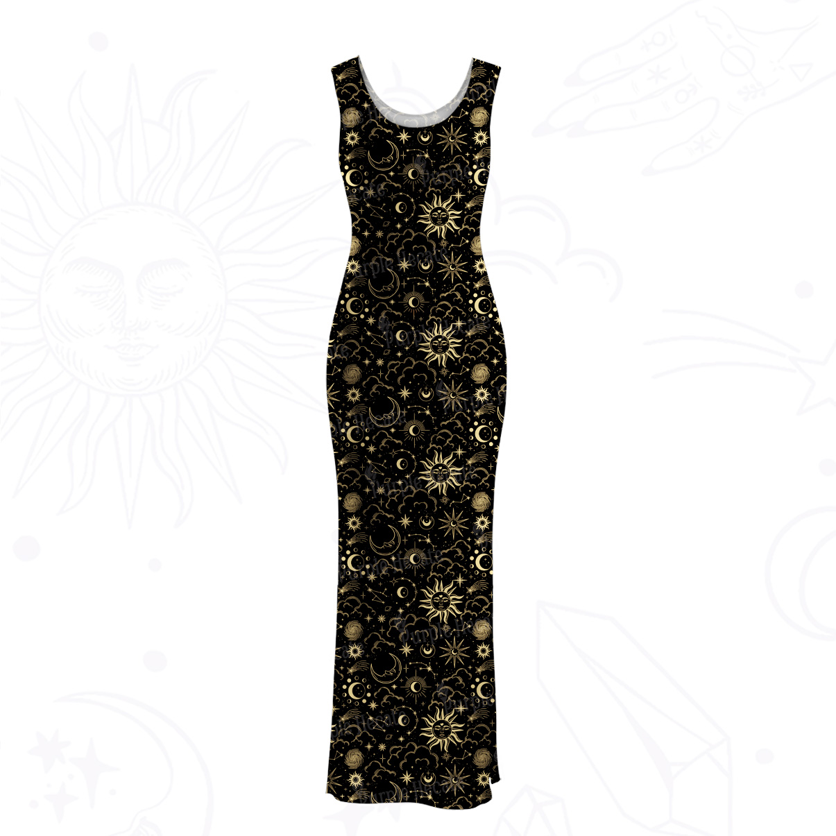 Purplehecate Mysterious Star & Moon Mesh Maxi Tank Beach Dress