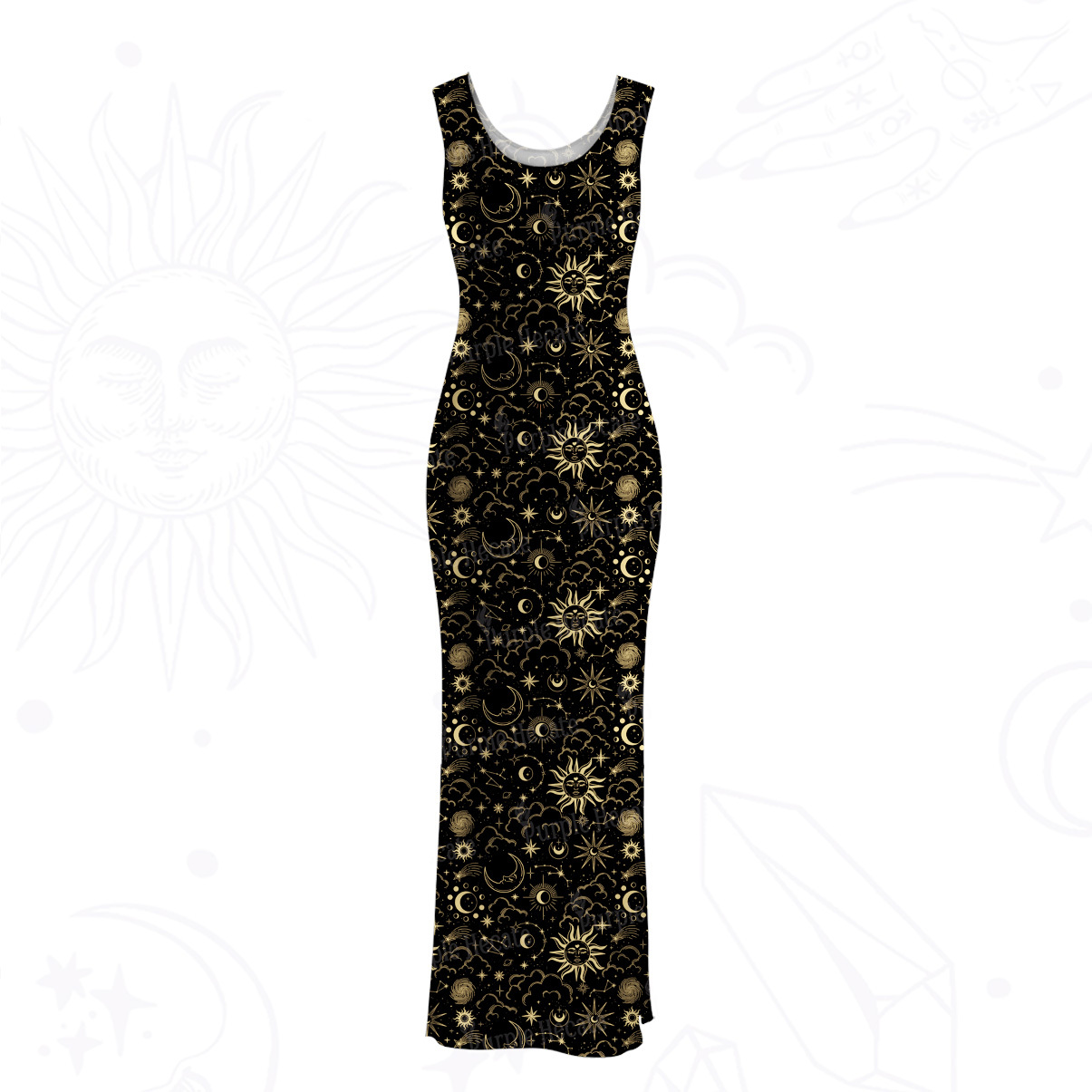 Purplehecate Mysterious Star & Moon Mesh Maxi Tank Beach Dress