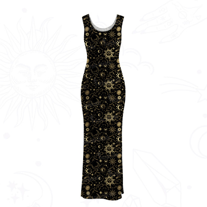 Purplehecate Mysterious Star & Moon Mesh Maxi Tank Beach Dress