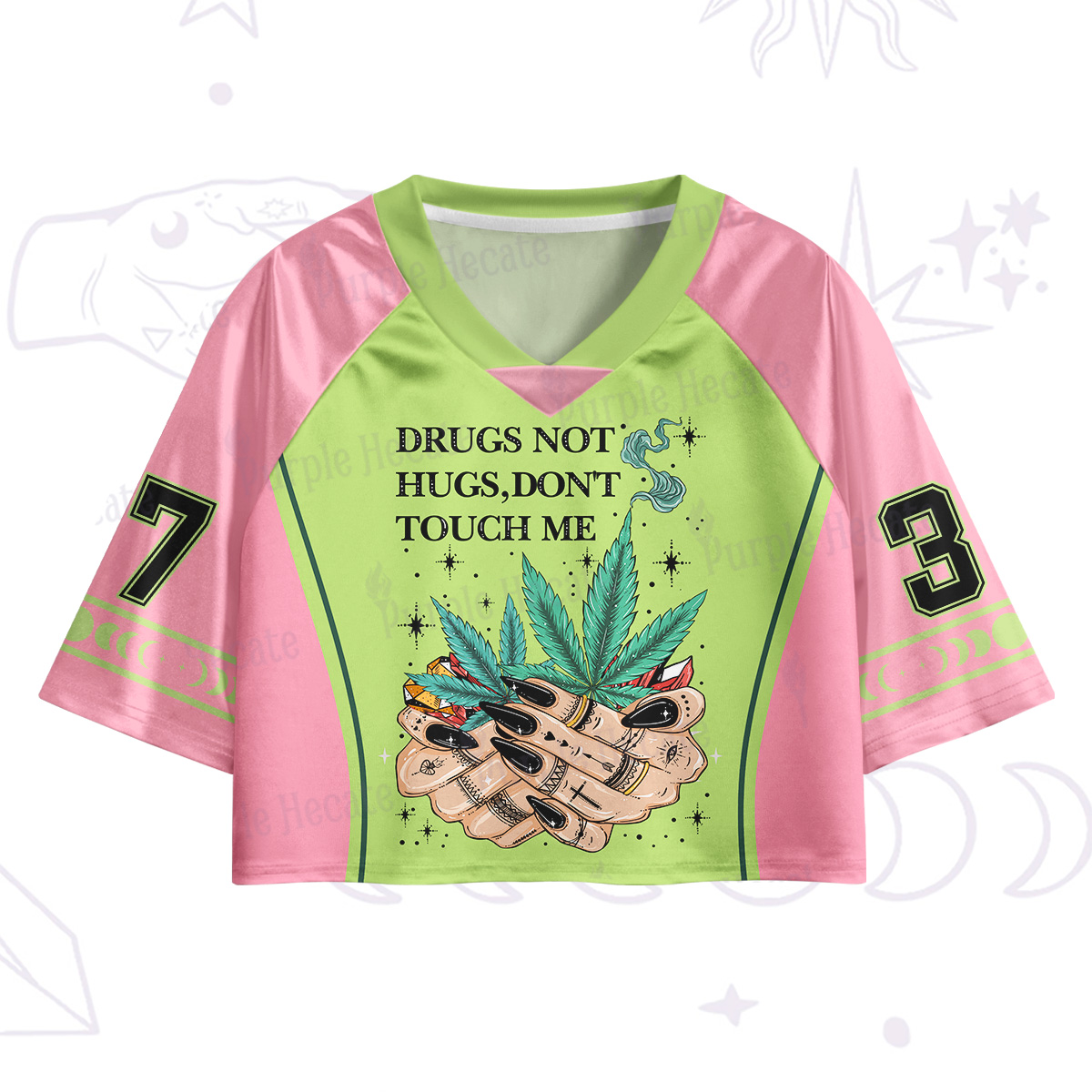 Purplehecate Drugs Not Hugs Crop Jersey Top