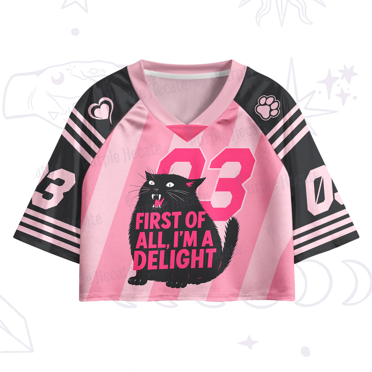 Purplehecate First Of All I'm A Delight Cat Crop Jersey Top