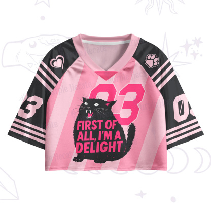 Purplehecate First Of All I'm A Delight Cat Crop Jersey Top