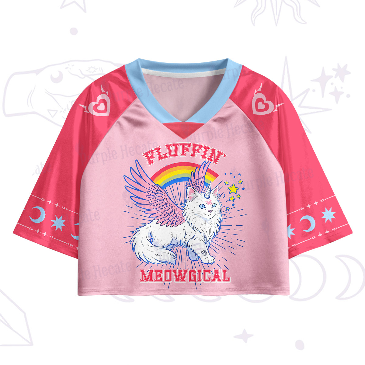Purplehecate Fluffin Meowgical Crop Jersey Top
