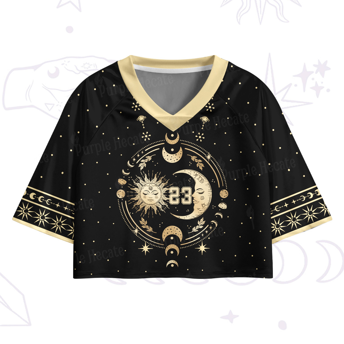 Purplehecate Celestial Sun and Moon Crop Jersey Top