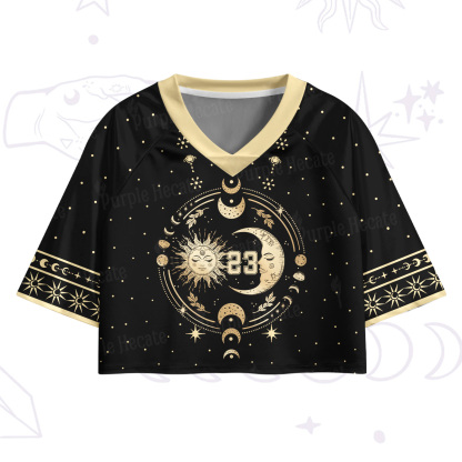 Purplehecate Celestial Sun and Moon Crop Jersey Top