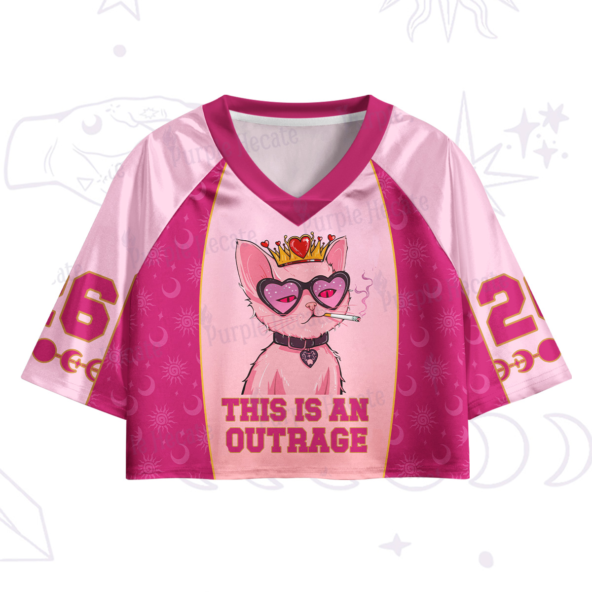 Purplehecate Bad Attitude Pink Cat Smoking Queen Crop Jersey Top