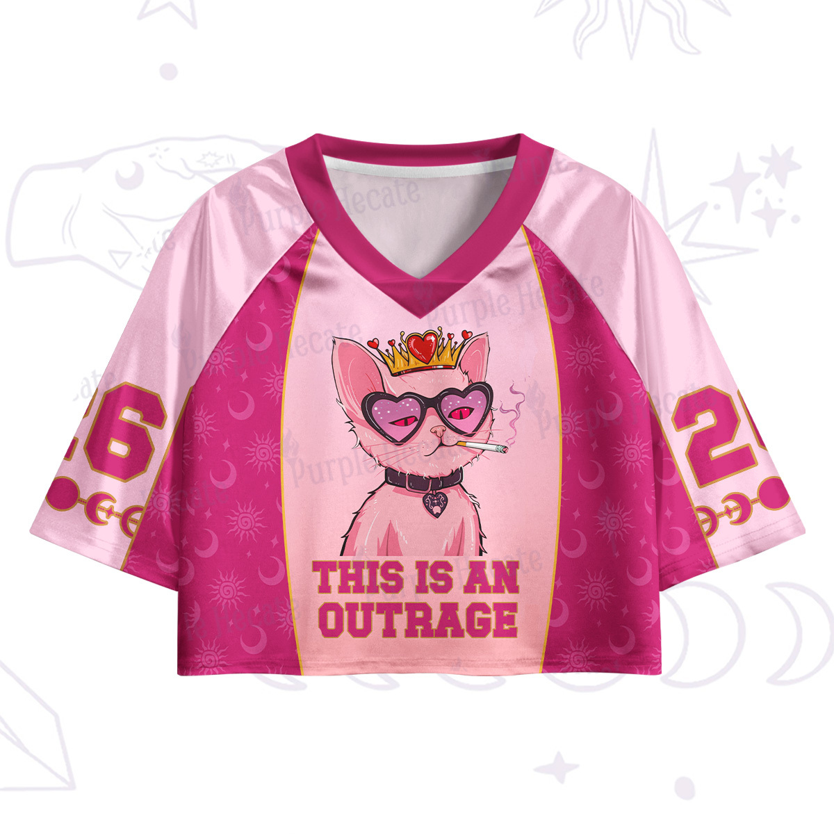 Purplehecate Bad Attitude Pink Cat Smoking Queen Crop Jersey Top