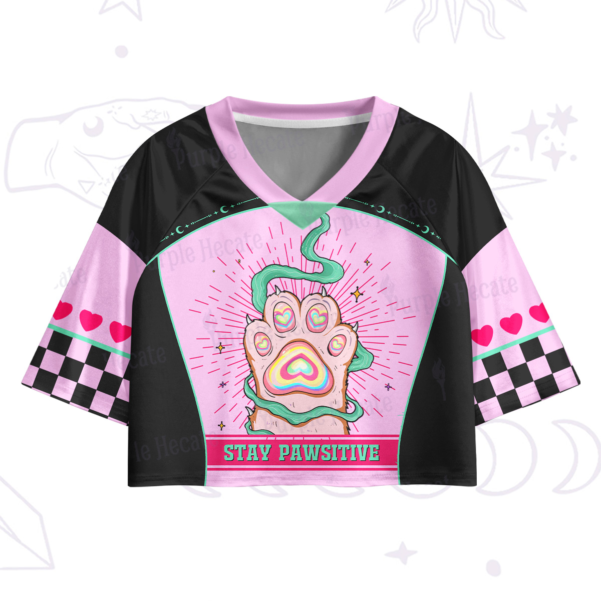 Purplehecate Stay Pawsitive Crop Jersey Top