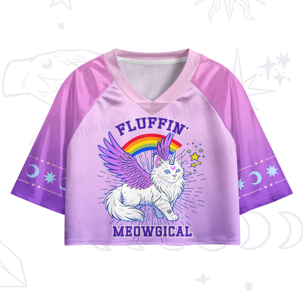 Purplehecate Fluffin Meowgical Crop Jersey Top