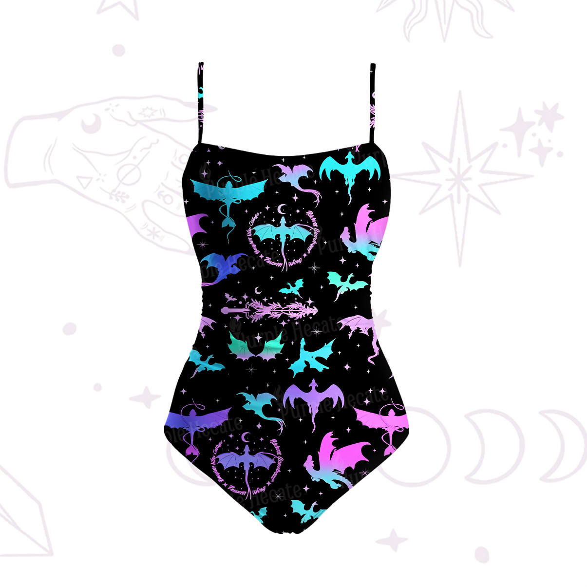 Purplehecate Neno Fantasy Dragon Allover Slim-Strap Swimsuit