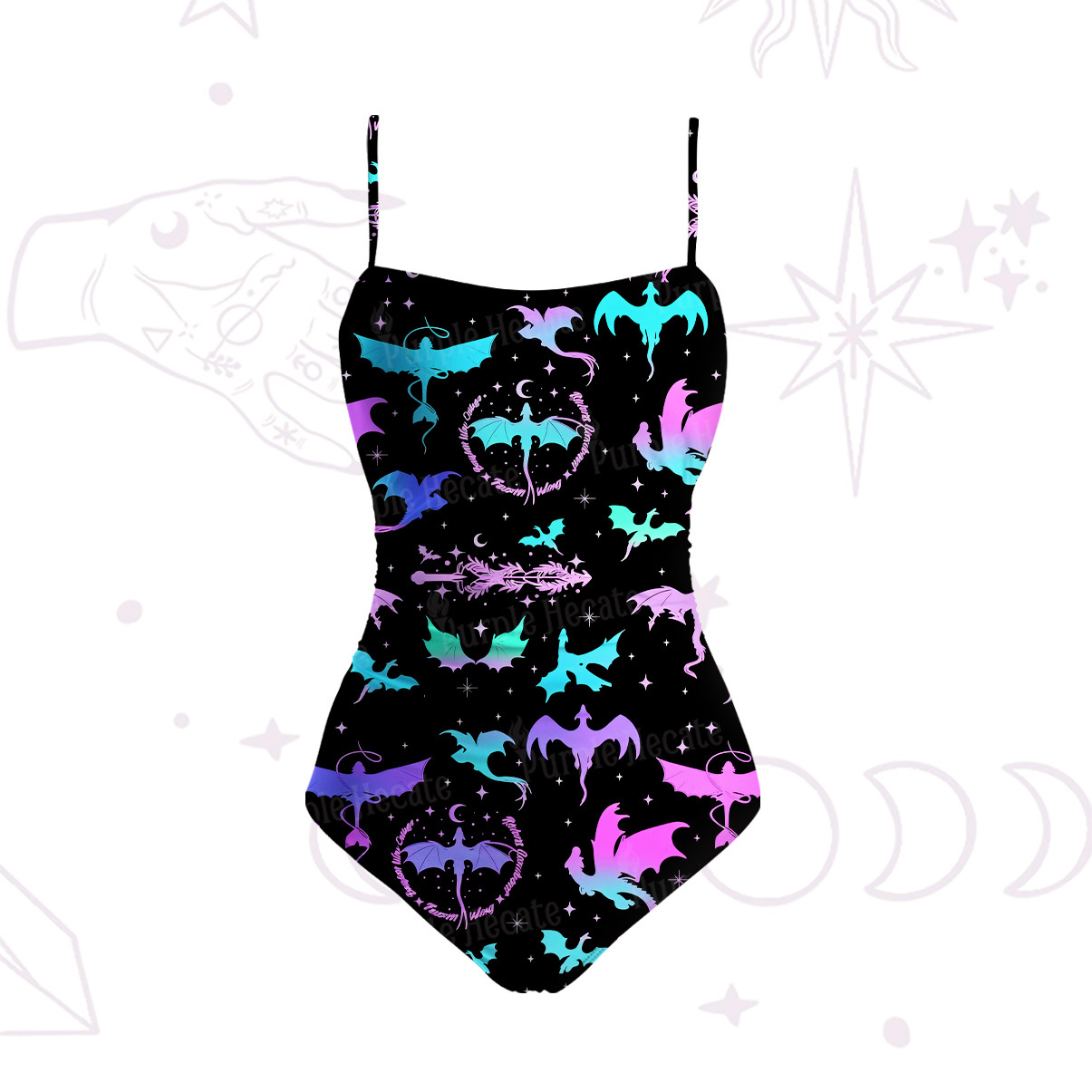 Purplehecate Neno Fantasy Dragon Allover Slim-Strap Swimsuit