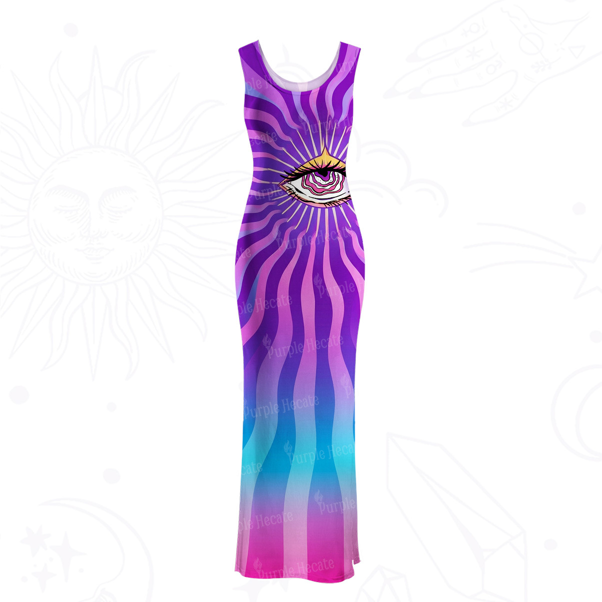 Purplehecate Sacred Eye Energy Flow Mesh Maxi Tank Beach Dress